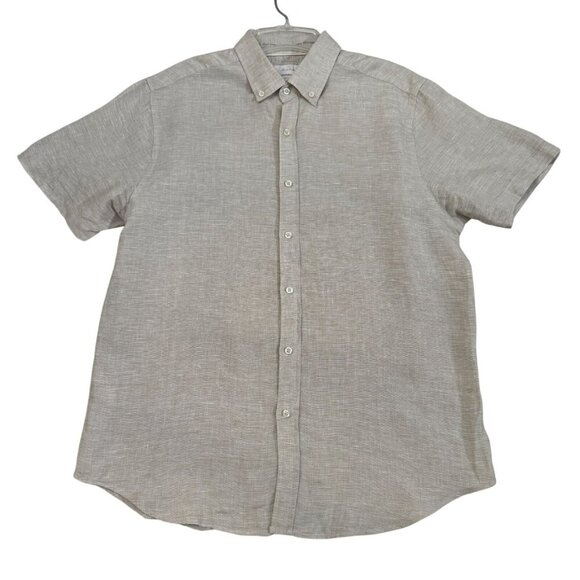 Porter & Ash Beige 100% Linen Button-Up Short Sleeve Shirt XL - Picture 1 of 8
